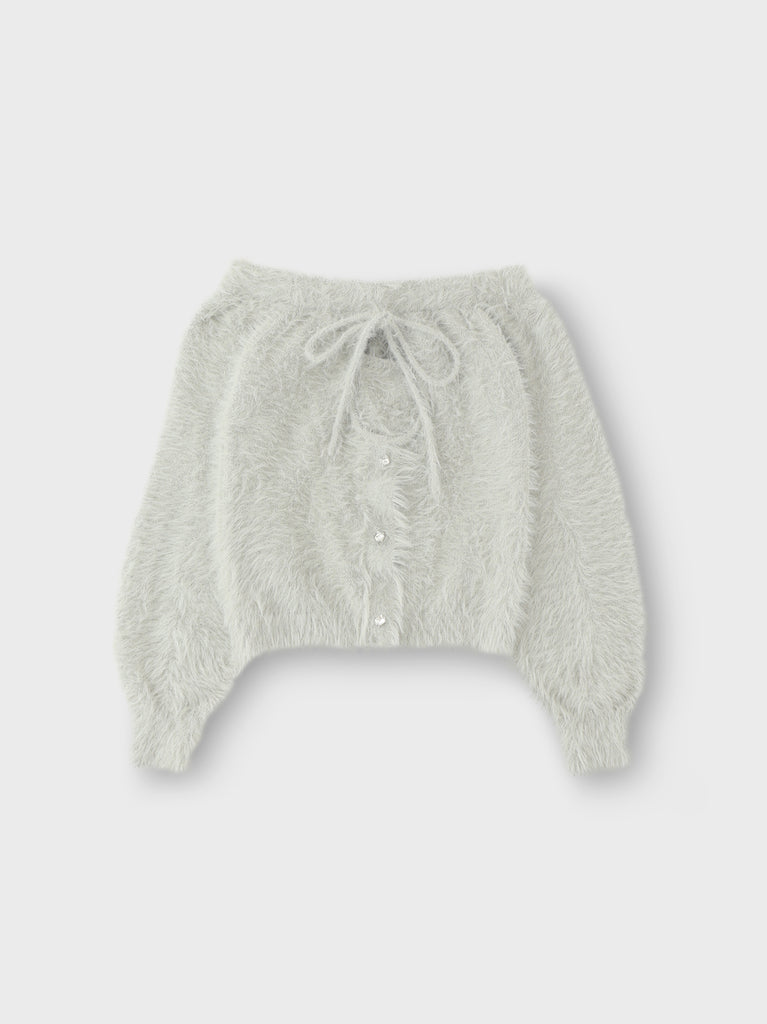 Ribbon off shoulder shaggy knit tops (eme10525)