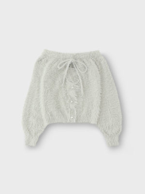 Ribbon off shoulder shaggy knit tops (eme10525)