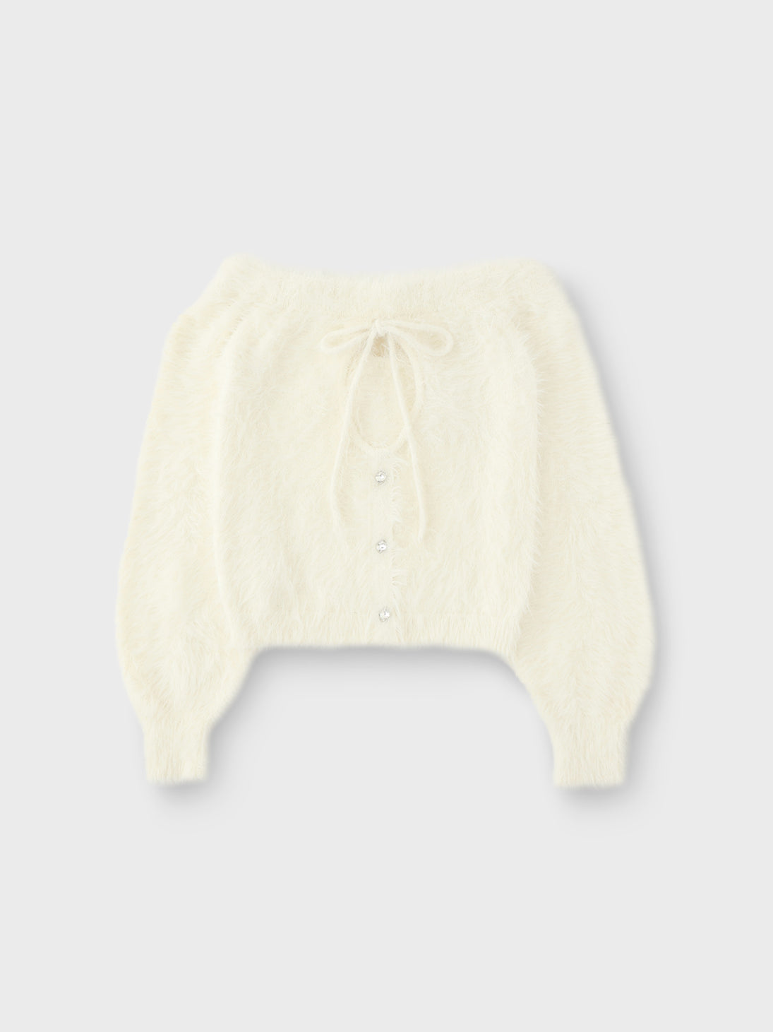 Ribbon off shoulder shaggy knit tops (eme10525)