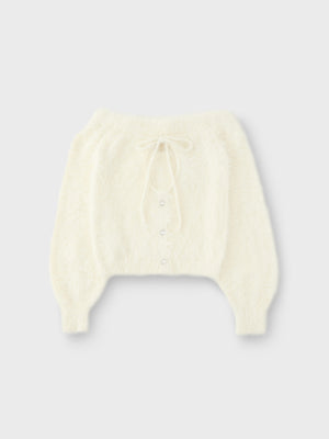 Ribbon off shoulder shaggy knit tops (eme10525)