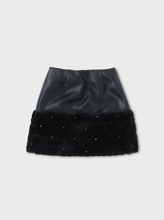 【SALE】Fake leather docking mini skirt(eme10530)