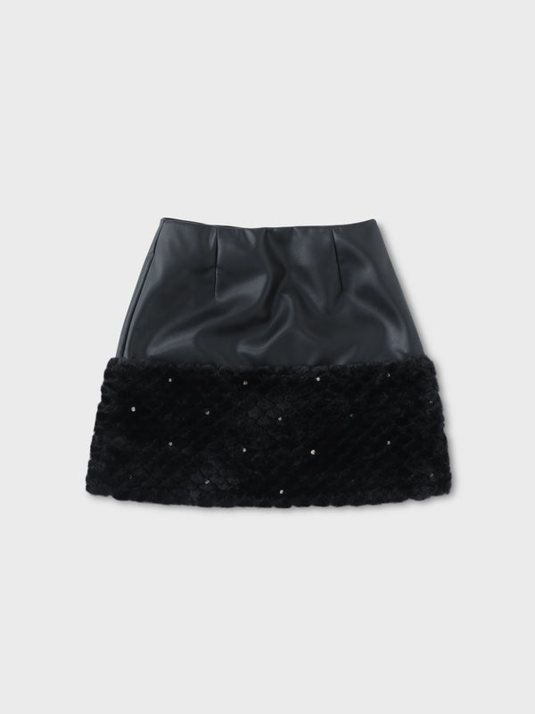 【SALE】【70％OFF】Fake leather docking mini skirt(eme10530)