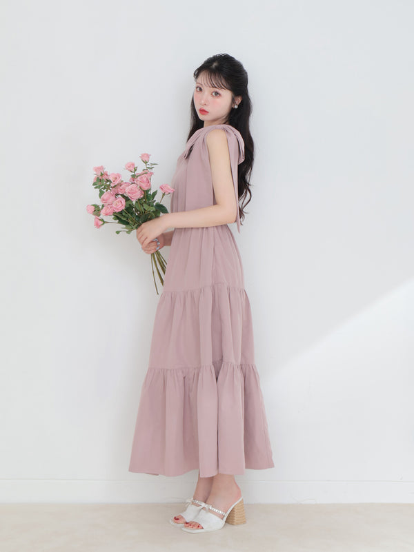 One shoulder ribbon flare onepiece(eme10543)