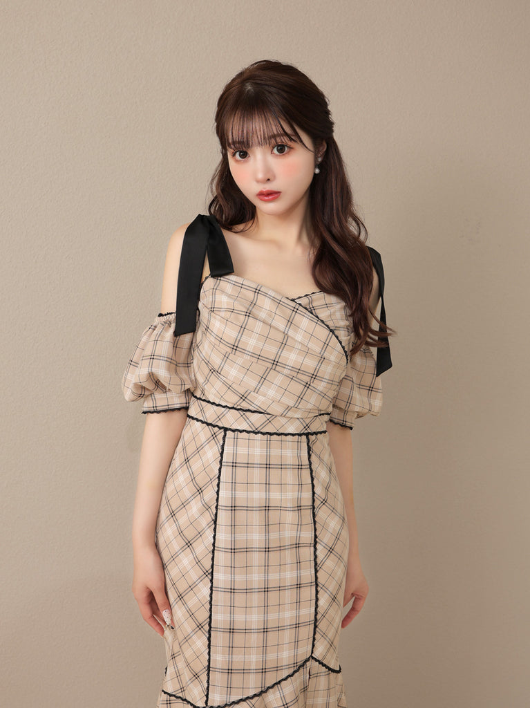 Ribbon check mermaid onepiece(eme10551)