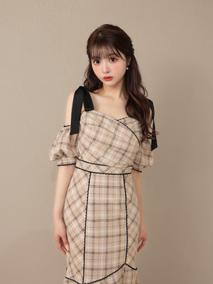 Ribbon check mermaid onepiece(eme10551)