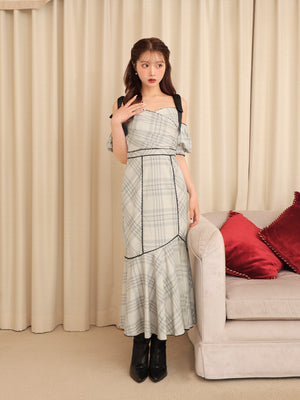 Ribbon check mermaid onepiece(eme10551)