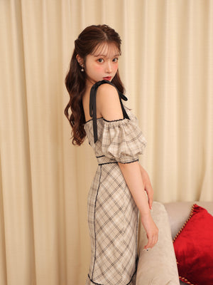 Ribbon check mermaid onepiece(eme10551)