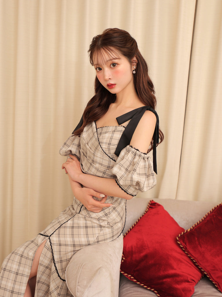 Ribbon check mermaid onepiece(eme10551)