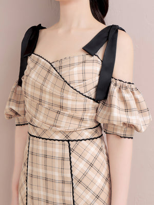 Ribbon check mermaid onepiece(eme10551)