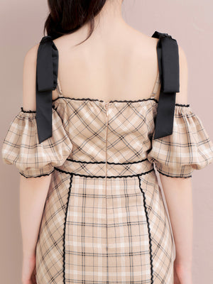 Ribbon check mermaid onepiece(eme10551)