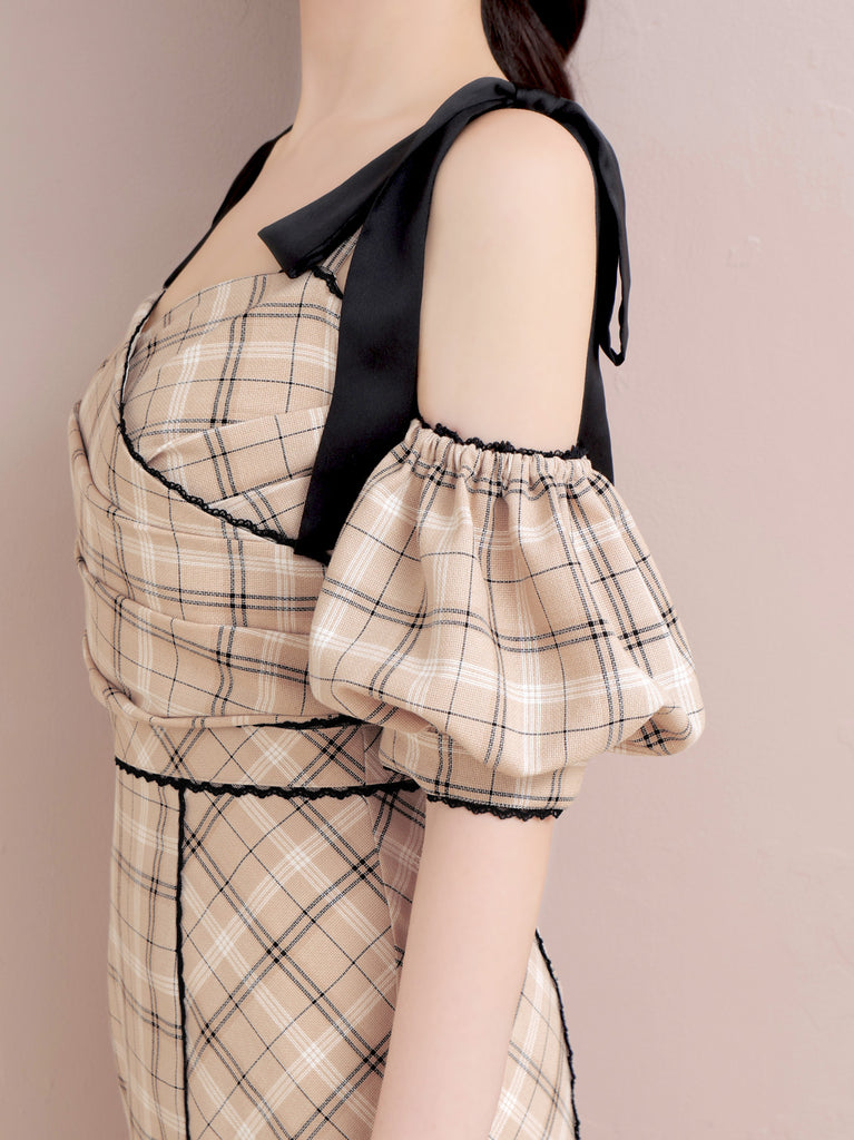 Ribbon check mermaid onepiece(eme10551)