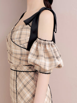 Ribbon check mermaid onepiece(eme10551)