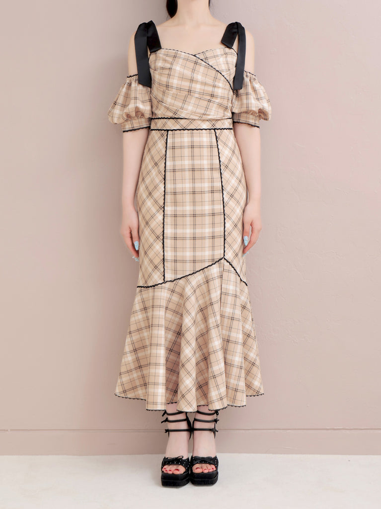 Ribbon check mermaid onepiece(eme10551)