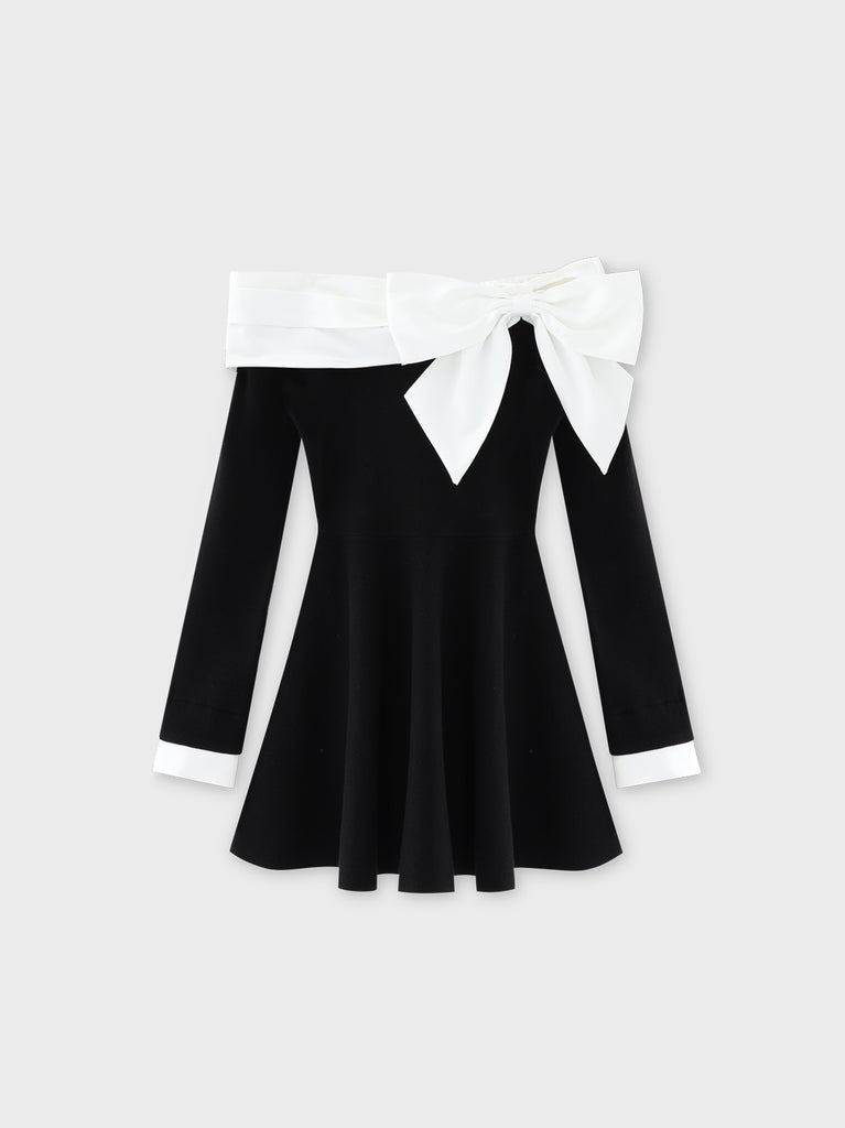 Off shoulder ribbon knit mini onepiece(eme10556)