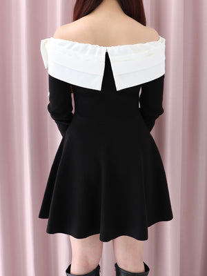 Off shoulder ribbon knit mini onepiece(eme10556)