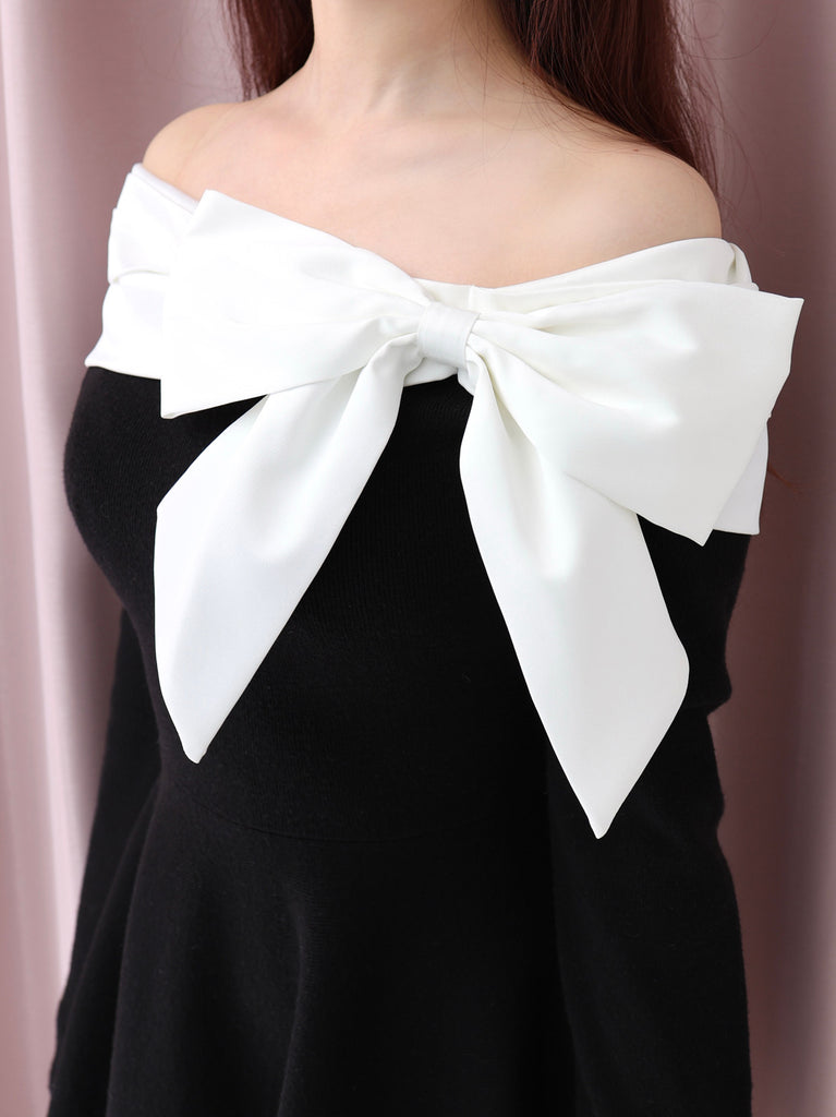 Off shoulder ribbon knit mini onepiece(eme10556)