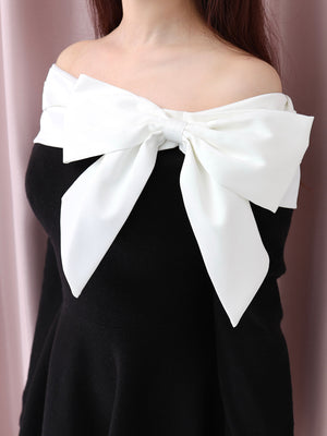 Off shoulder ribbon knit mini onepiece(eme10556)