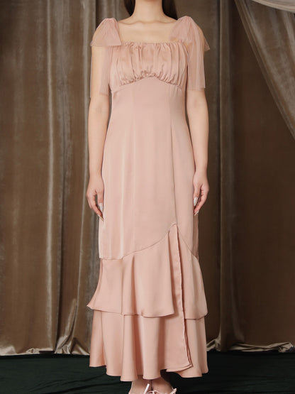 【Pre Order】Lame shaggy knit ensemble satin onepiece(eme10557)