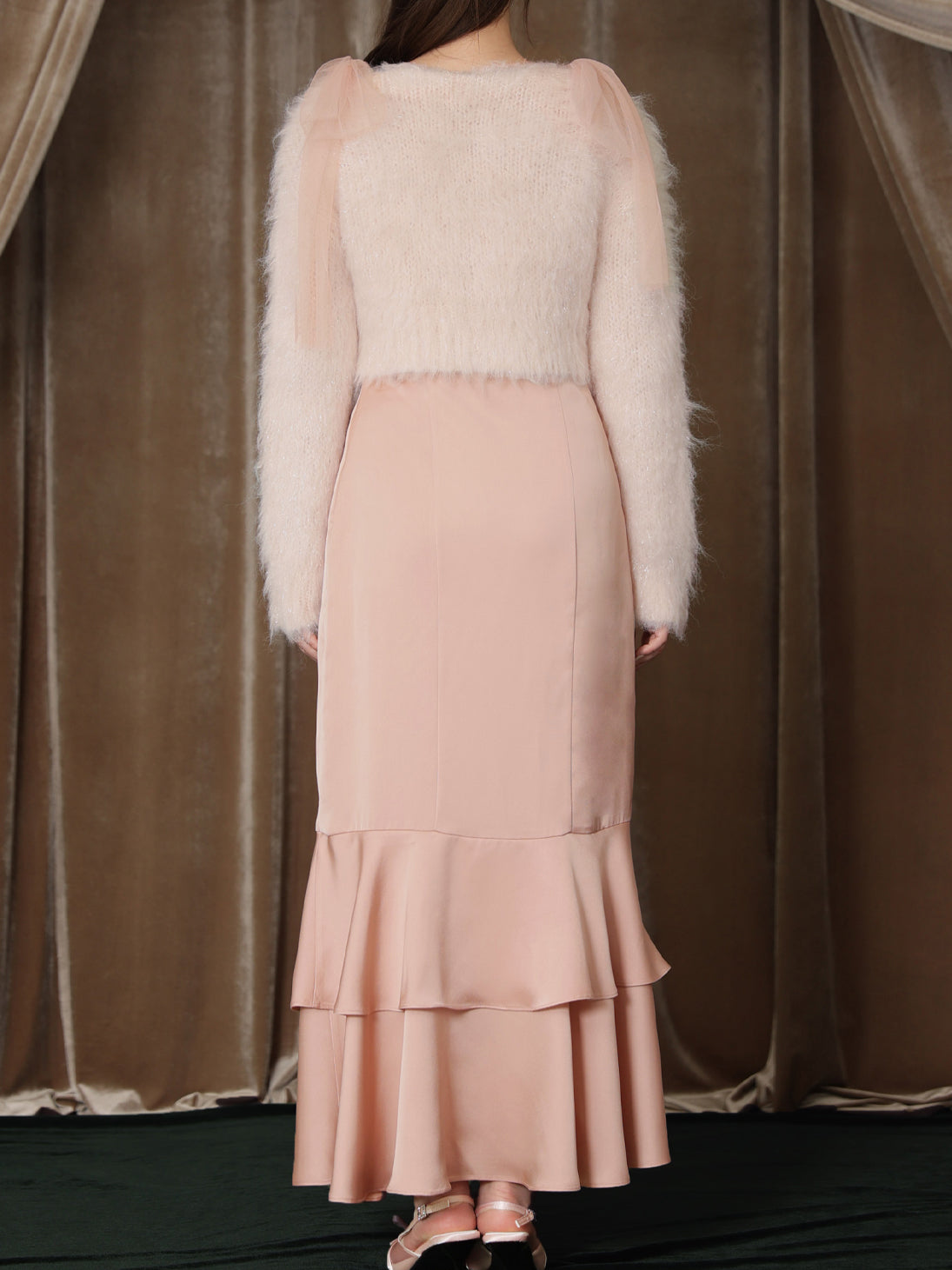 Lame shaggy knit ensemble satin onepiece(eme10557) – M me eme