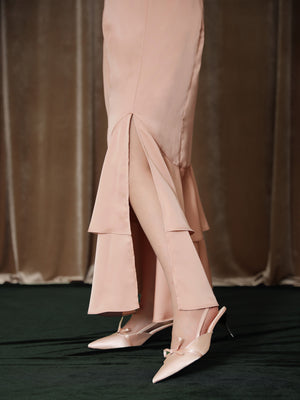 【Pre Order】Lame shaggy knit ensemble satin onepiece(eme10557)