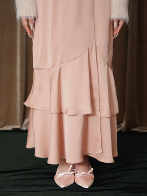 【Pre Order】Lame shaggy knit ensemble satin onepiece(eme10557)