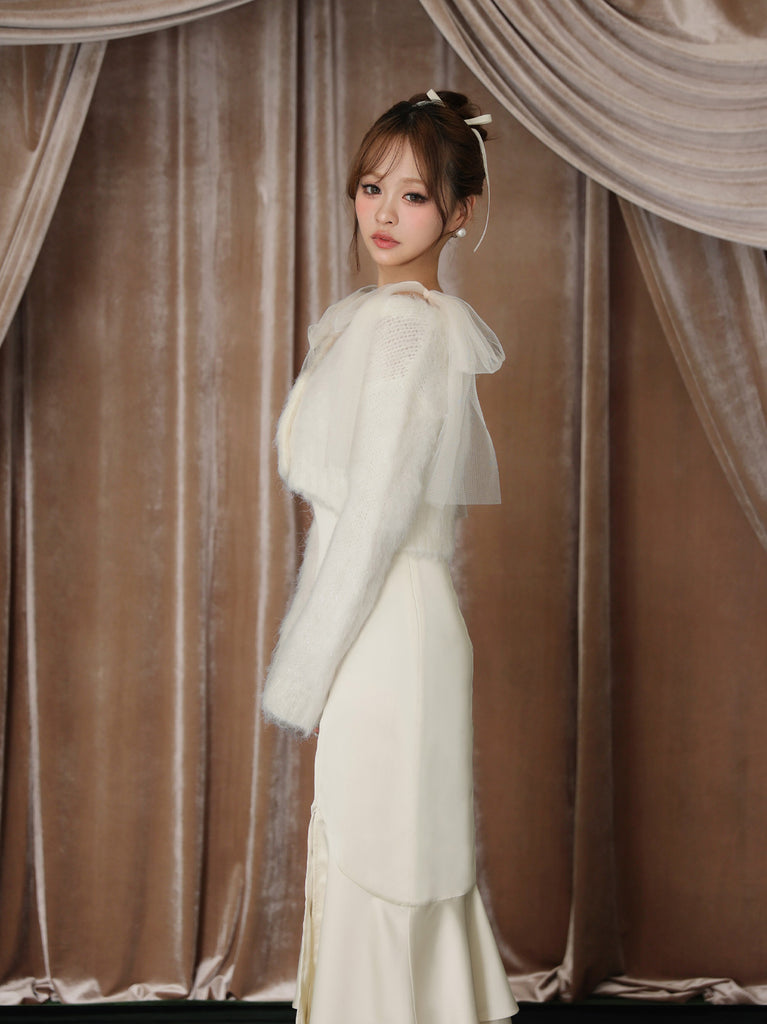 【Pre Order】Lame shaggy knit ensemble satin onepiece(eme10557)