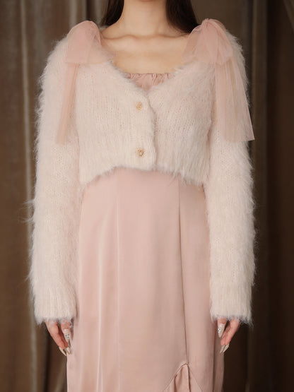 【Pre Order】Lame shaggy knit ensemble satin onepiece(eme10557)