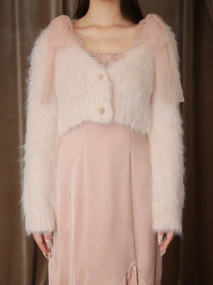 【Pre Order】Lame shaggy knit ensemble satin onepiece(eme10557)