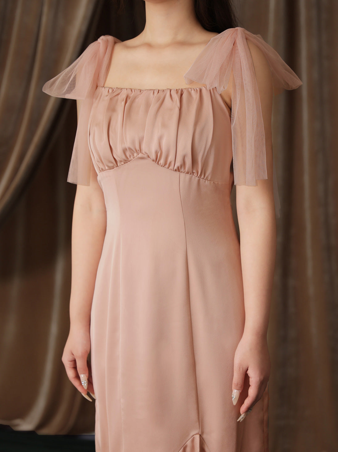 【Pre Order】Lame shaggy knit ensemble satin onepiece(eme10557)