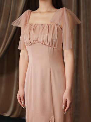 【Pre Order】Lame shaggy knit ensemble satin onepiece(eme10557)