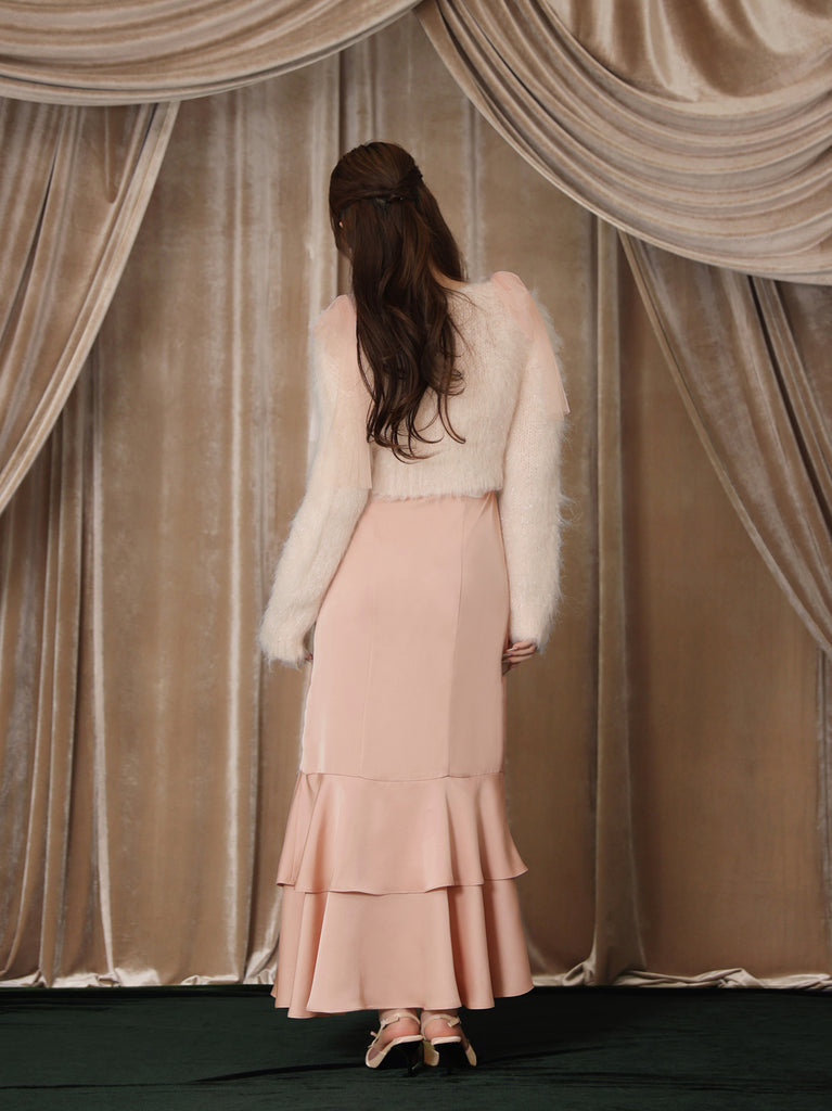 【Pre Order】Lame shaggy knit ensemble satin onepiece(eme10557)