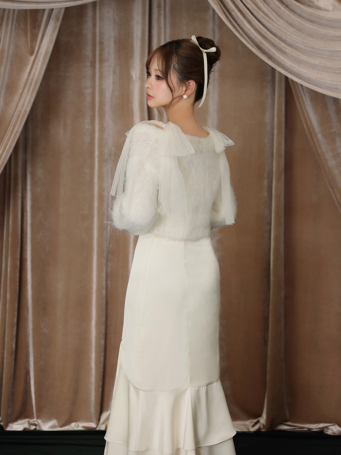 【Pre Order】Lame shaggy knit ensemble satin onepiece(eme10557)