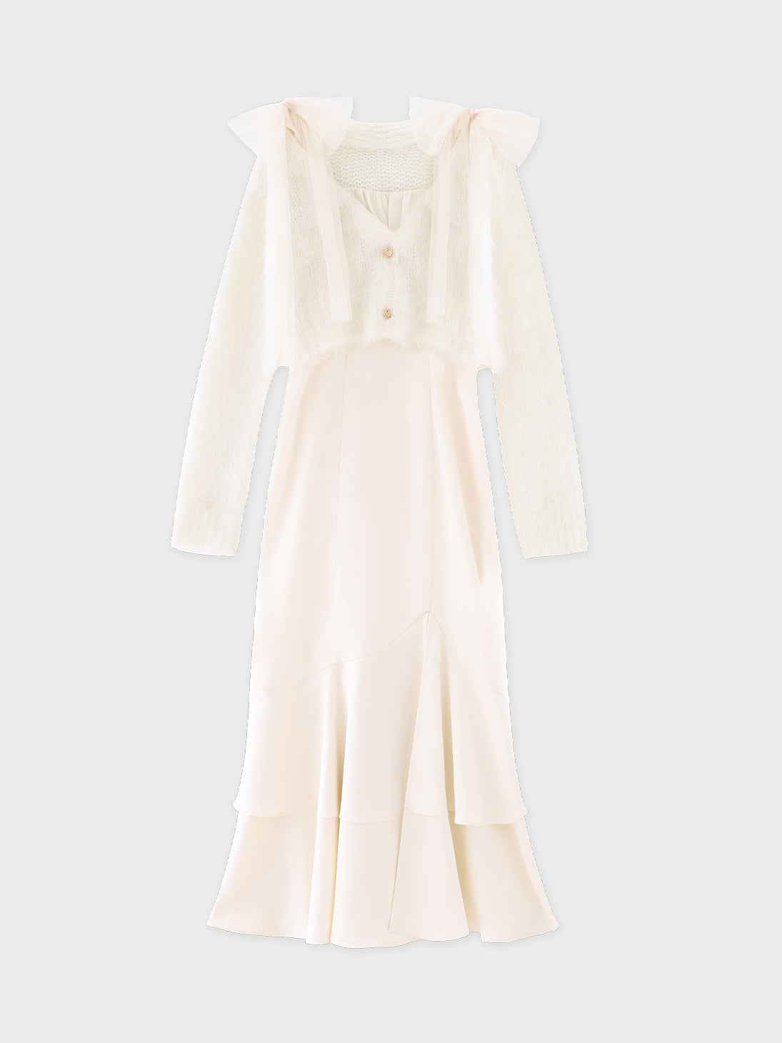 【Pre Order】Lame shaggy knit ensemble satin onepiece(eme10557)