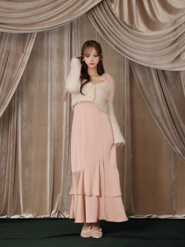 Lame shaggy knit ensemble satin onepiece(eme10557)