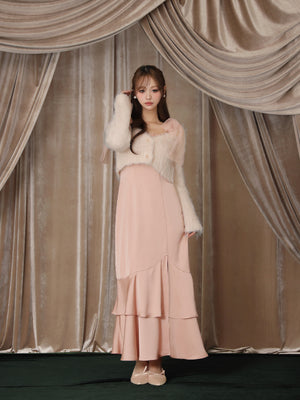 【Pre Order】Lame shaggy knit ensemble satin onepiece(eme10557)