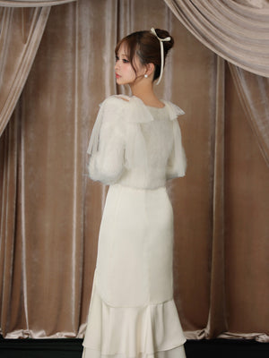 【Pre Order】Lame shaggy knit ensemble satin onepiece(eme10557)