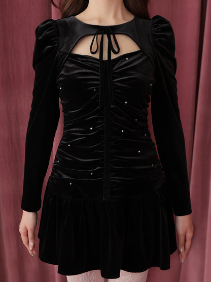 Decollete cut gathered mini onepiece(eme10561)