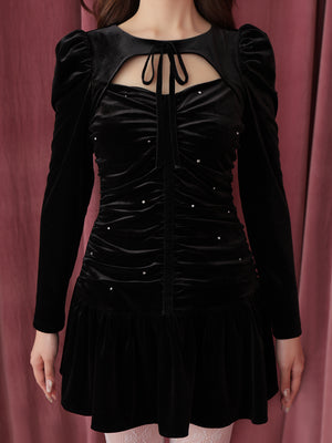 Decollete cut gathered mini onepiece(eme10561)