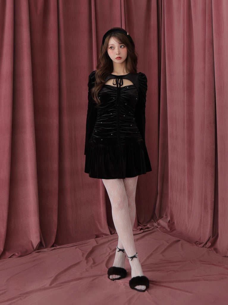 Decollete cut gathered mini onepiece(eme10561)