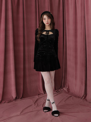 Decollete cut gathered mini onepiece(eme10561)