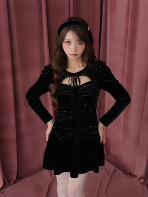Decollete cut gathered mini onepiece(eme10561)