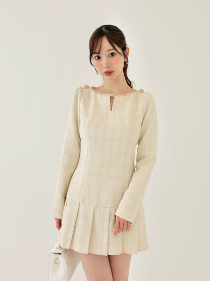 Tweed check pleated onepiece(eme10563)