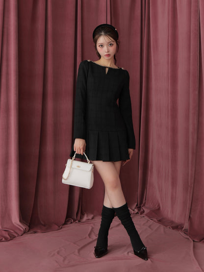 Tweed check pleated onepiece(eme10563)