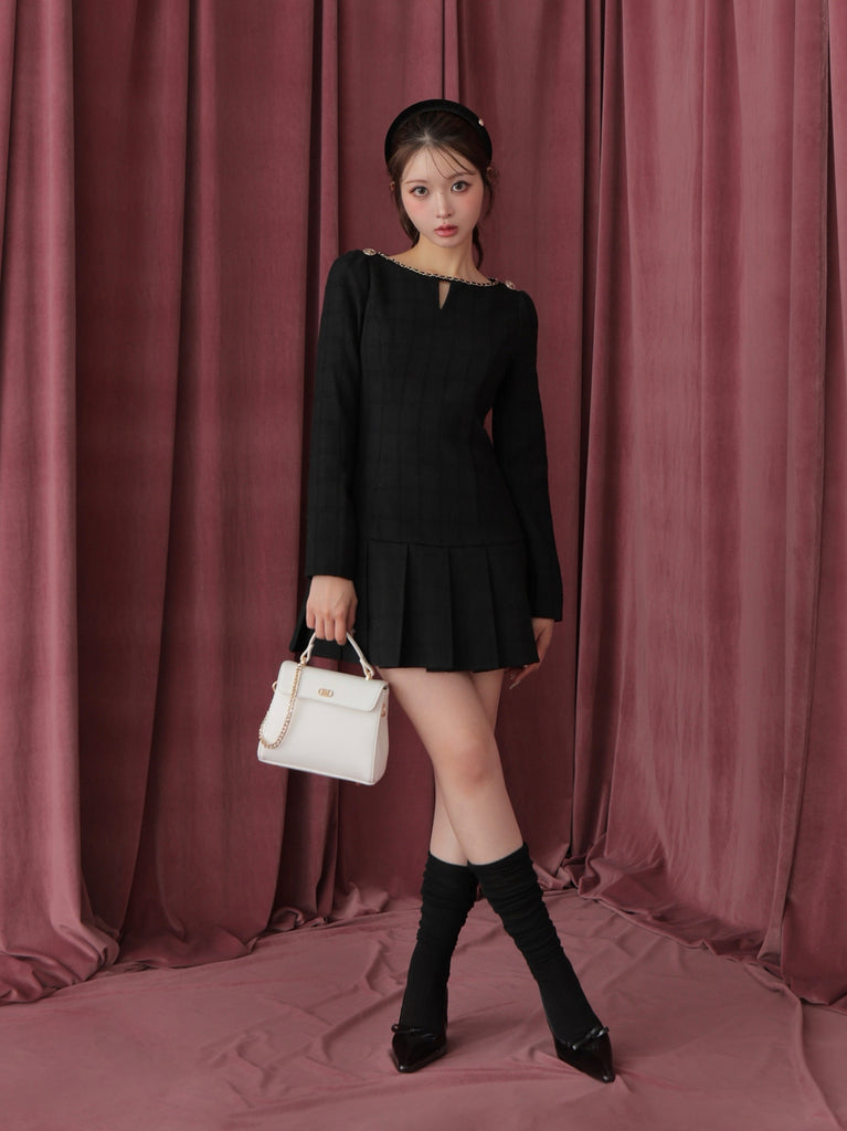 Tweed check pleated onepiece(eme10563)