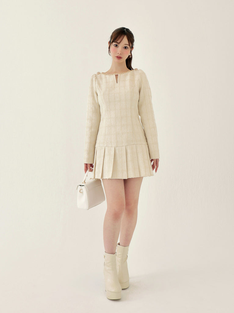 Tweed check pleated onepiece(eme10563)