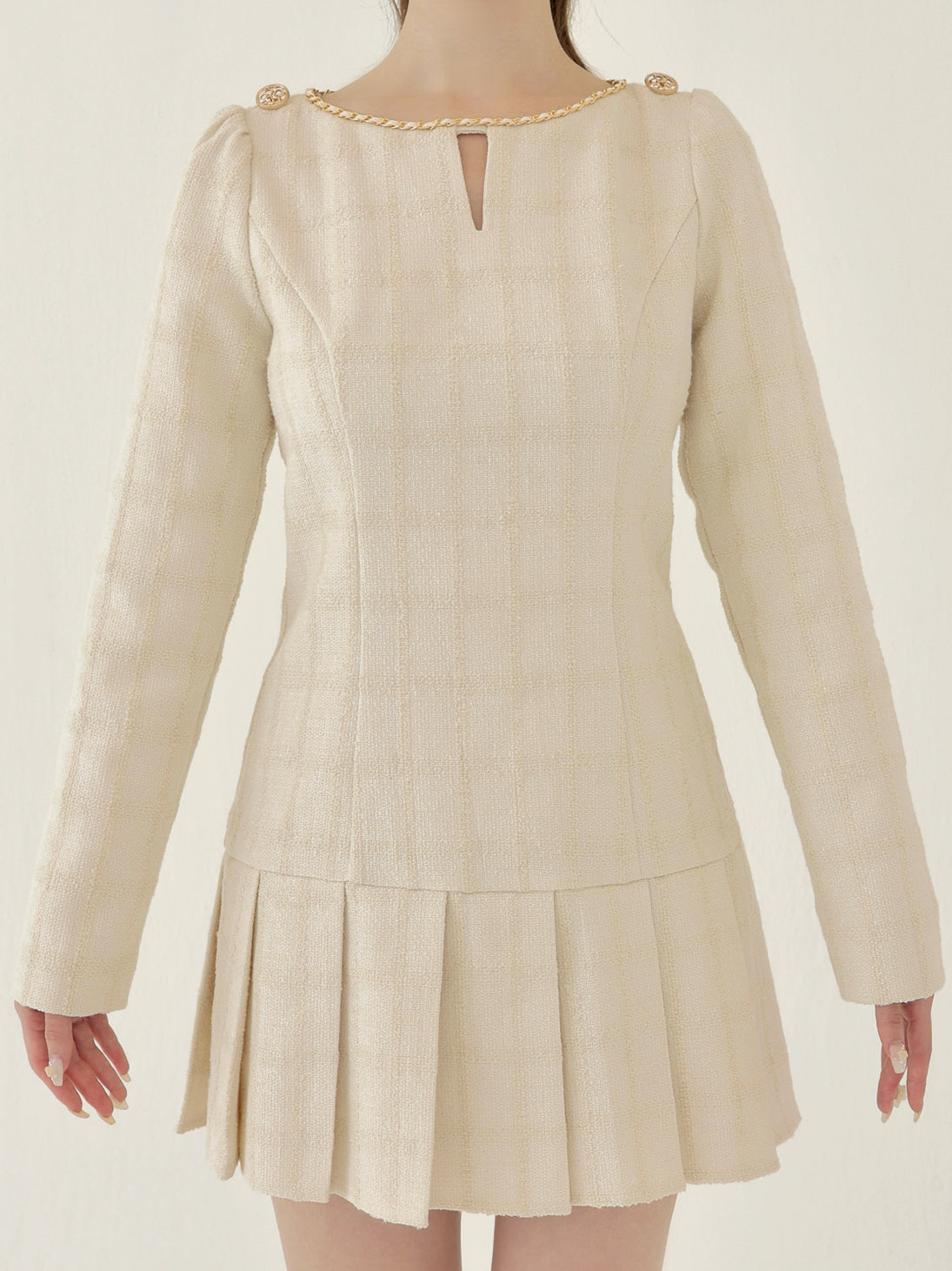 Tweed check pleated onepiece(eme10563)