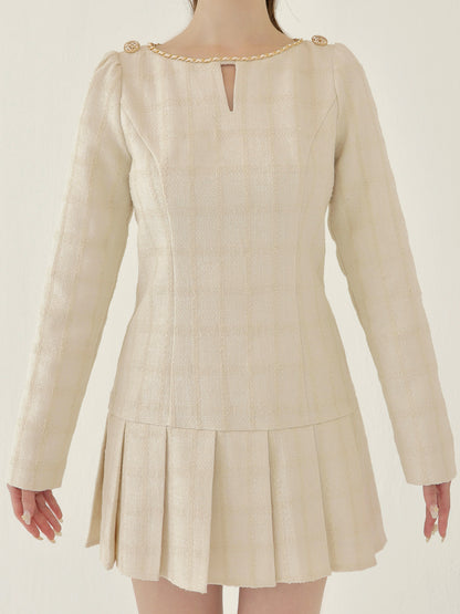 Tweed check pleated onepiece(eme10563)