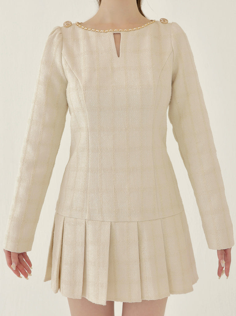 Tweed check pleated onepiece(eme10563)