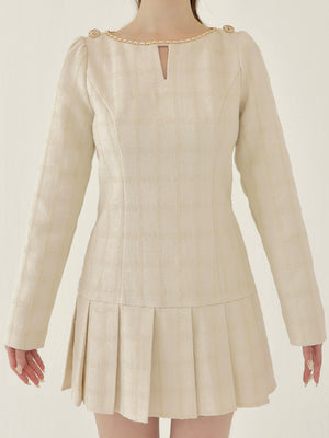 Tweed check pleated onepiece(eme10563)