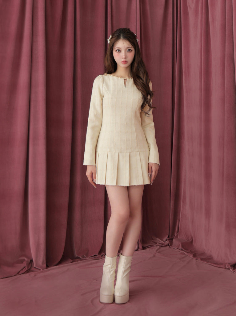 Tweed check pleated onepiece(eme10563)